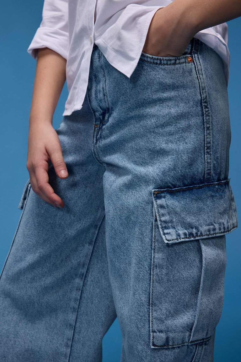 Girl Cargo Wide Leg Cotton Jeans