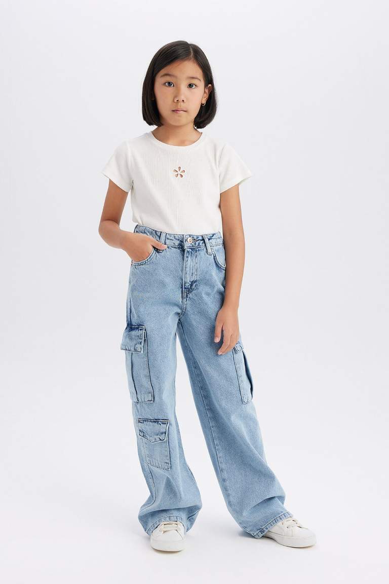 Pantalon Jean cargo large avec poches pour fille