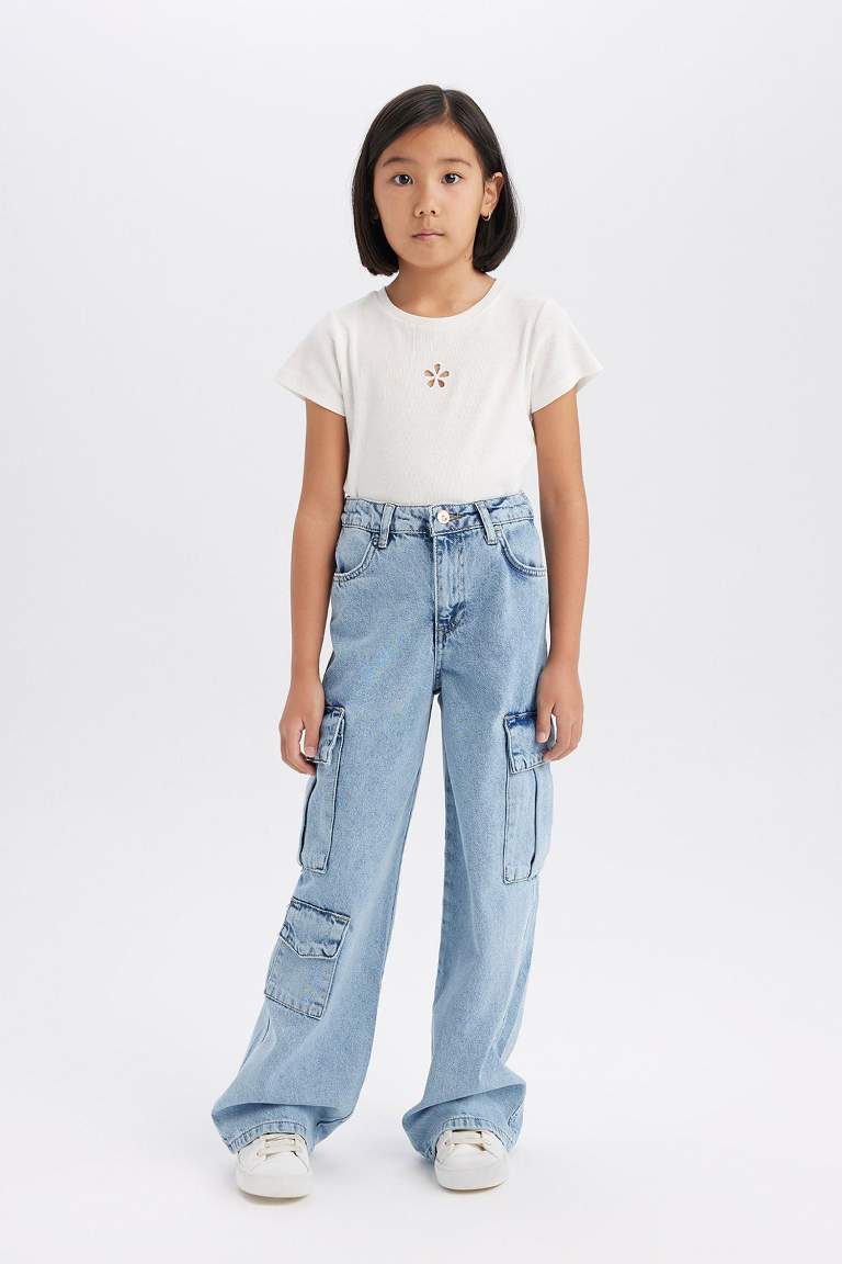 Girl Cargo Wide Leg Cotton Jeans