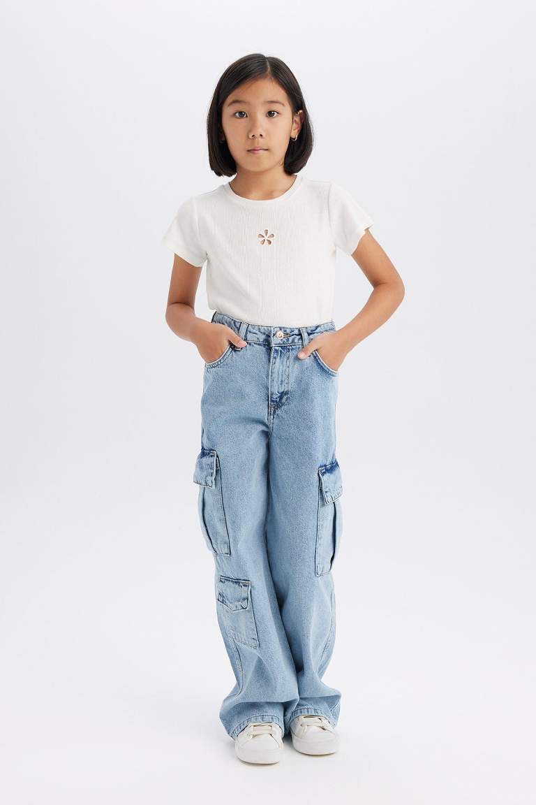 Girl Cargo Wide Leg Cotton Jeans