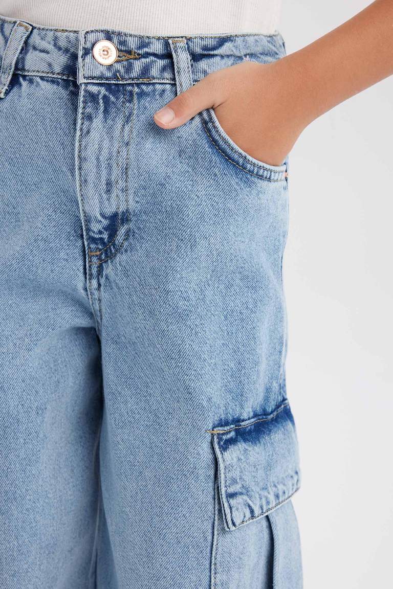 Girl Cargo Wide Leg Cotton Jeans