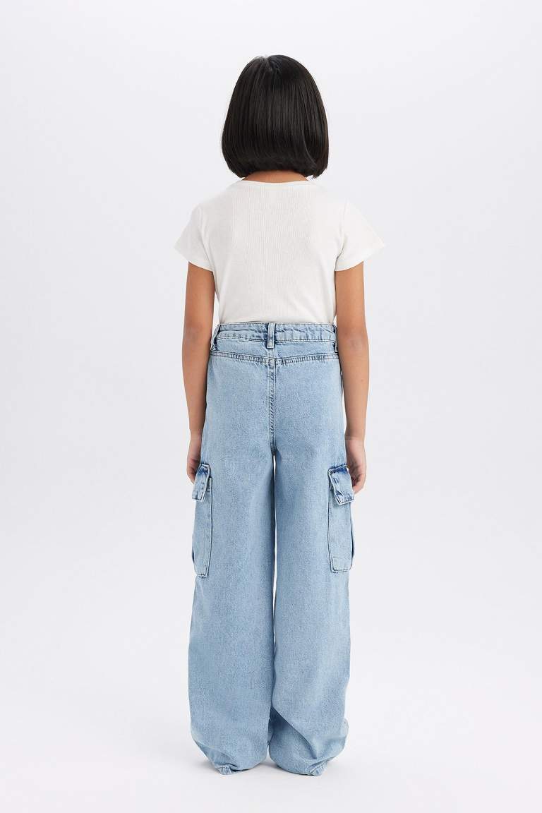 Girl Cargo Wide Leg Cotton Jeans