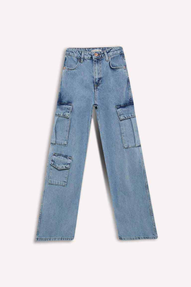 Girl Cargo Wide Leg Cotton Jeans