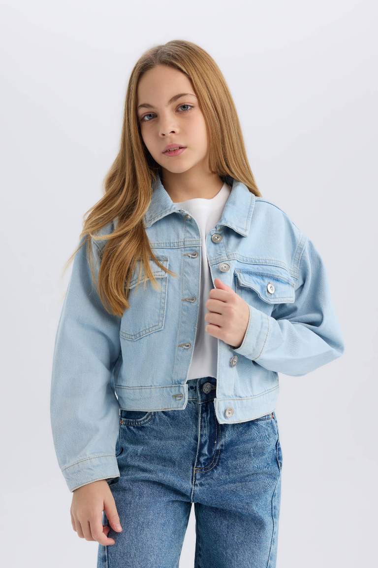 Veste en jean boutonnée avec poches pour fille