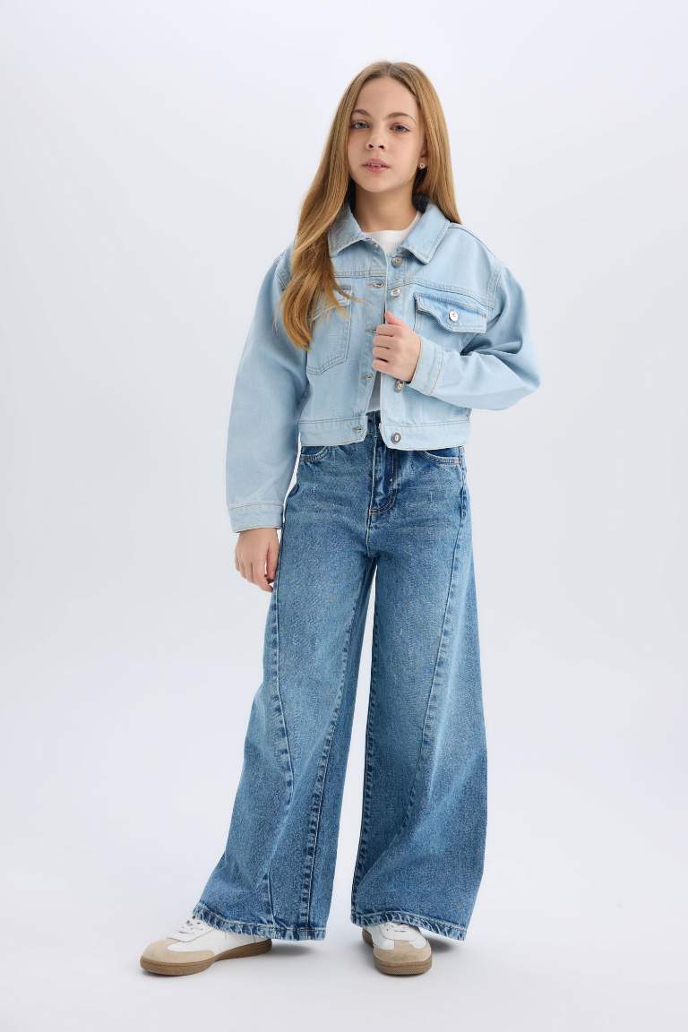 Veste en jean boutonnée avec poches pour fille