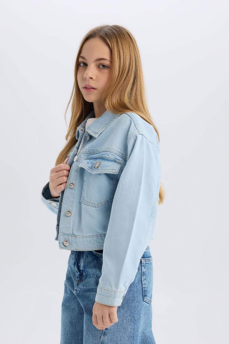 Veste en jean boutonnée avec poches pour fille