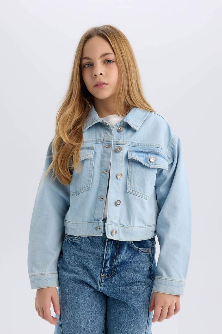 Veste en jean boutonnée avec poches pour fille