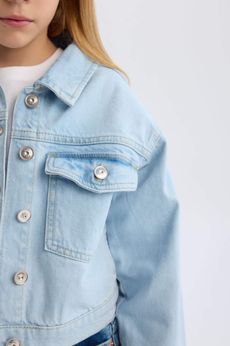 Veste en jean boutonnée avec poches pour fille