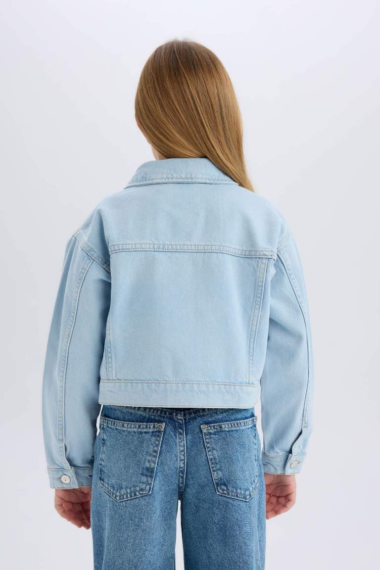 Veste en jean boutonnée avec poches pour fille