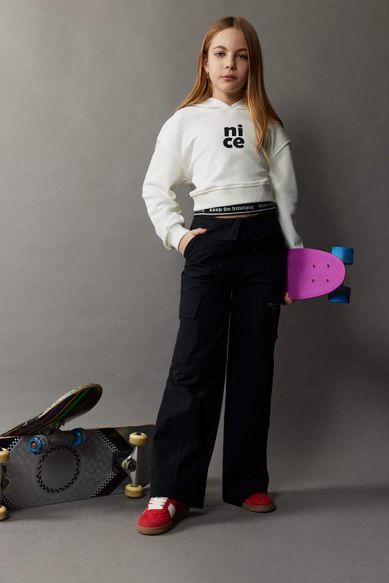 Girl Wide Leg Cotton Cargo Pants