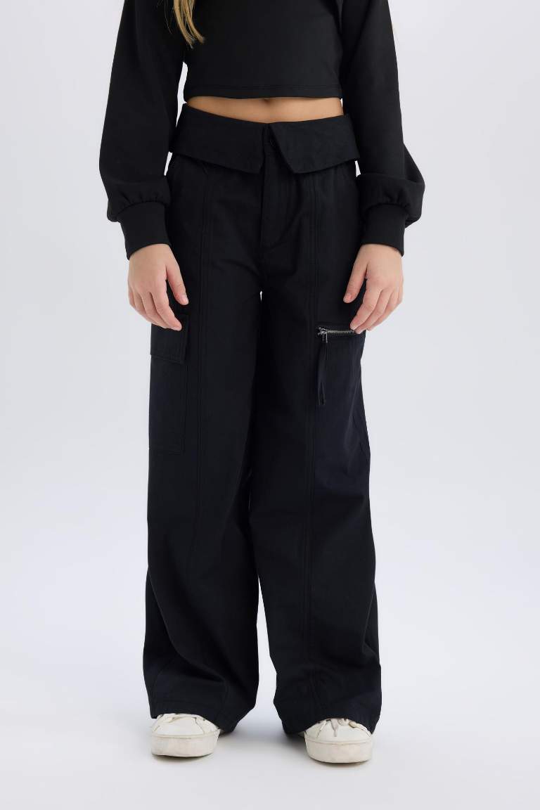 Girl Wide Leg Cotton Cargo Pants