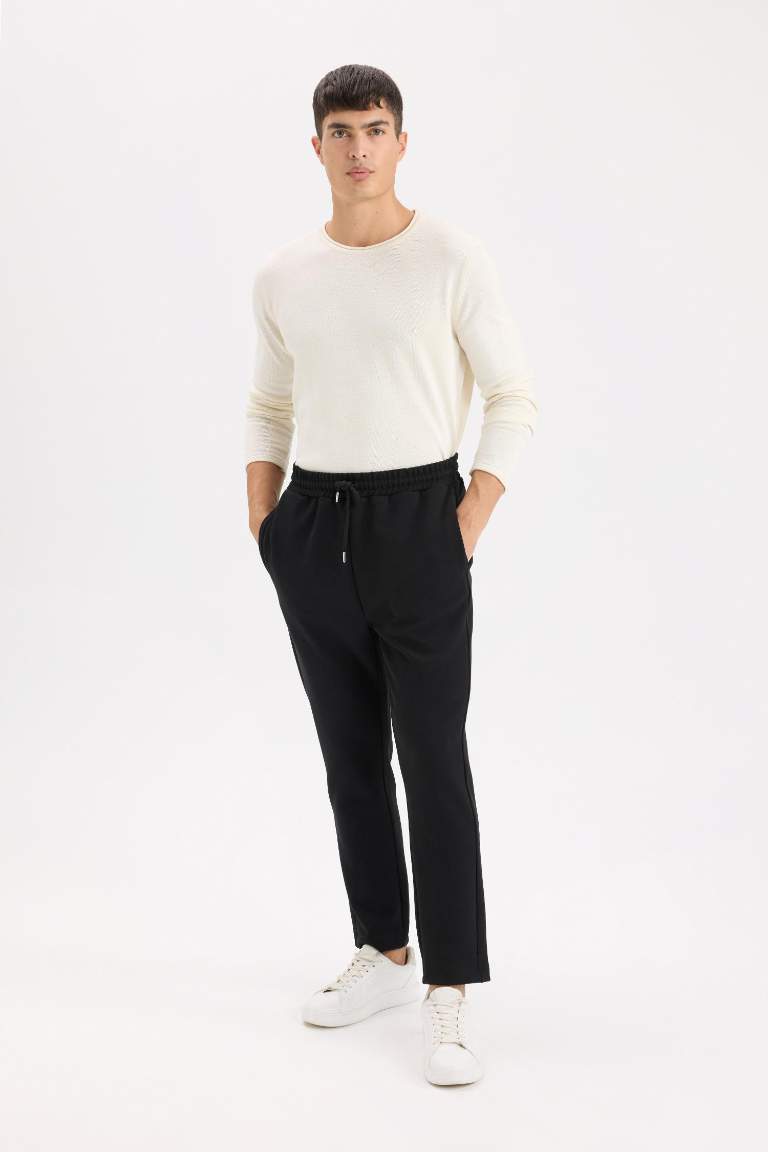 Siyah Eşofman Altı Twill Slim Fit Dar Kesim Beli Bağcıklı Cepli Düz Paça