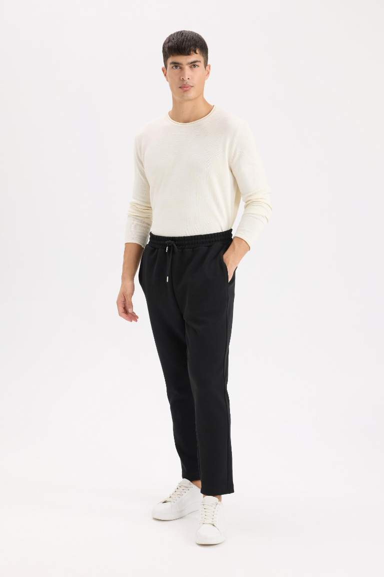 Siyah Eşofman Altı Twill Slim Fit Dar Kesim Beli Bağcıklı Cepli Düz Paça