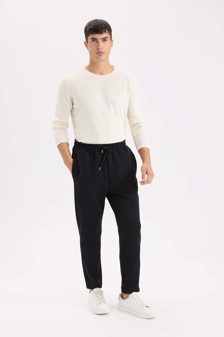 Siyah Eşofman Altı Twill Slim Fit Dar Kesim Beli Bağcıklı Cepli Düz Paça