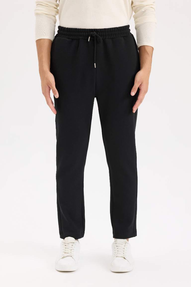 Siyah Eşofman Altı Twill Slim Fit Dar Kesim Beli Bağcıklı Cepli Düz Paça