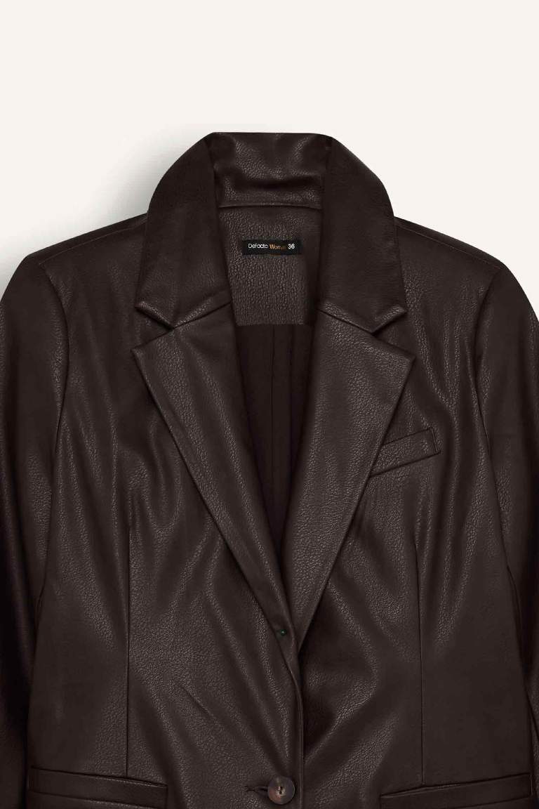 Sorbe x DeFacto Oversize Fit Faux Leather Blazer Jacket