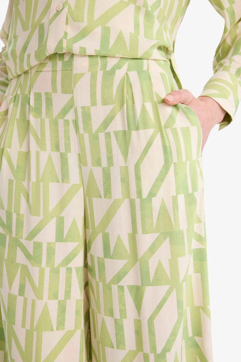 Wide Leg Printed Viscose Trousers