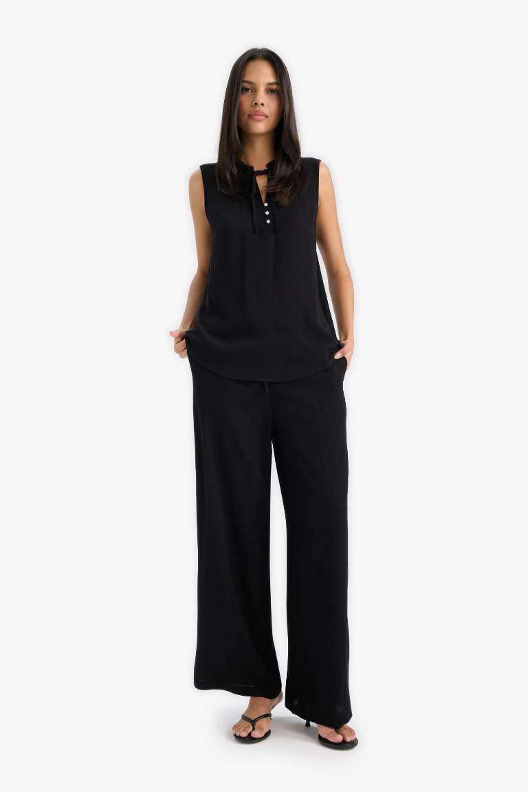 Regular Fit Beli Lastikli Bağcıklı Plaj Pantolonu-Fall in Love