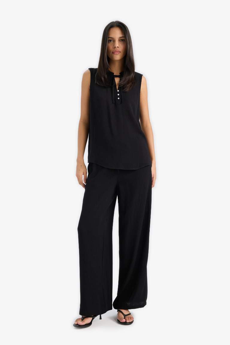 Regular Fit Beli Lastikli Bağcıklı Plaj Pantolonu-Fall in Love