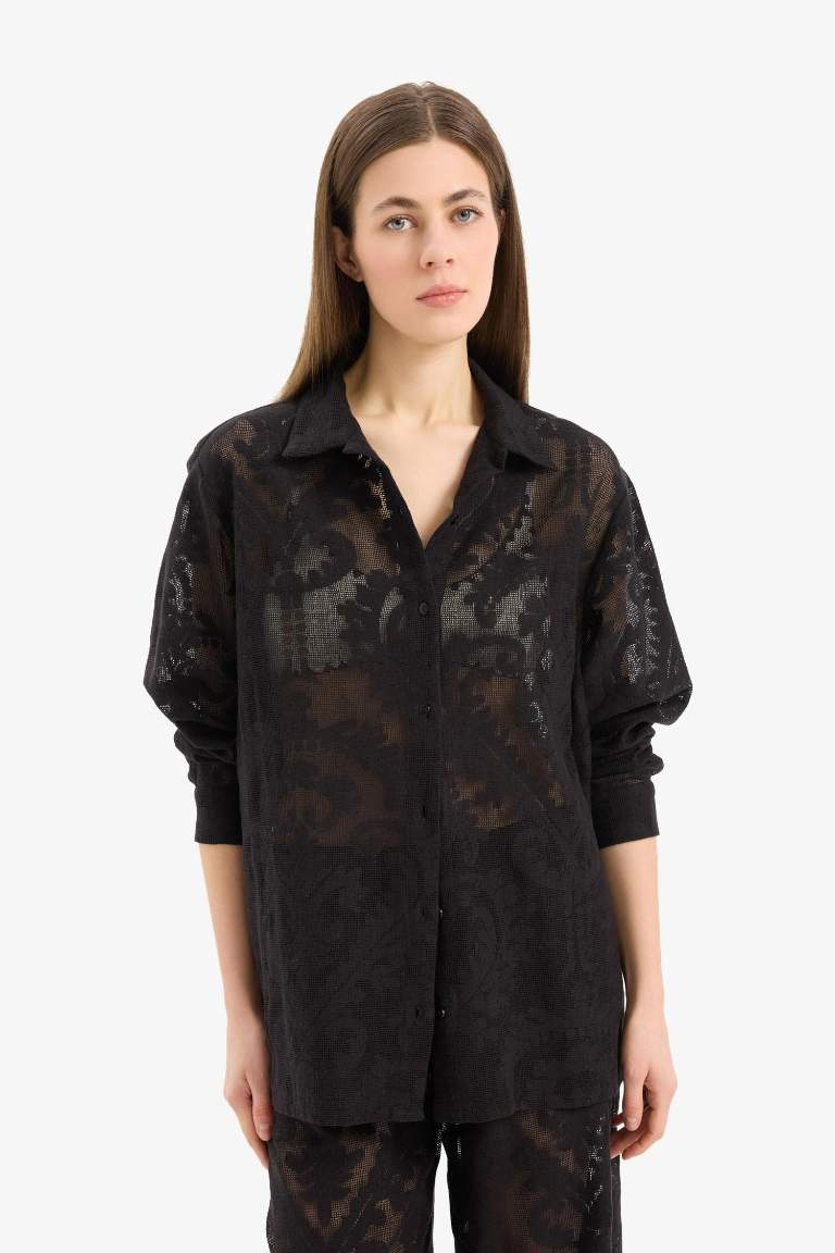 Regular Fit Dantel Detaylı Plaj Gömleği-Fall in Love