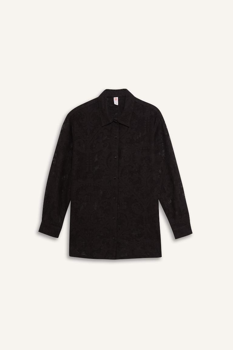 Regular Fit Dantel Detaylı Plaj Gömleği-Fall in Love