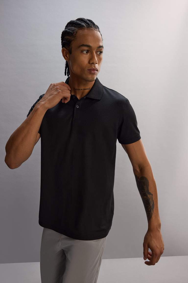 DeFactoFit Slim Fit Dar Kesim Polo Yaka Sporcu Kısa Kollu Pike Tişört