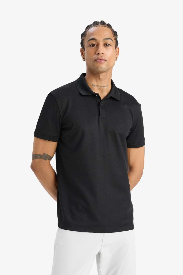 DeFactoFit Slim Fit Dar Kesim Polo Yaka Sporcu Kısa Kollu Pike Tişört