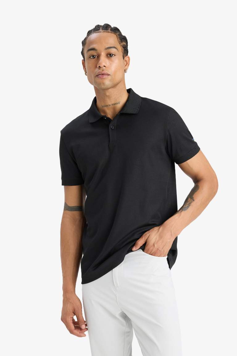 DeFactoFit Slim Fit Dar Kesim Polo Yaka Sporcu Kısa Kollu Pike Tişört