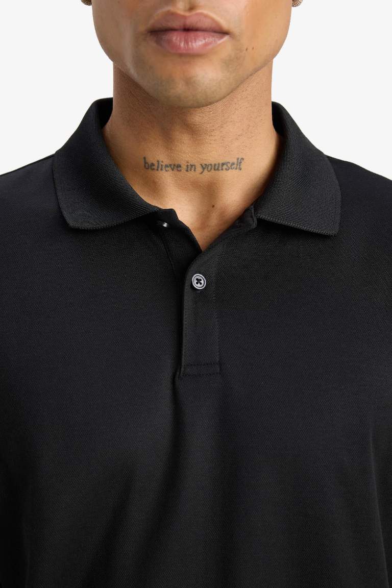 DeFactoFit Slim Fit Dar Kesim Polo Yaka Sporcu Kısa Kollu Pike Tişört
