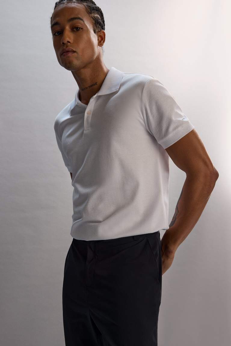 DeFactoFit Slim Fit Dar Kesim Polo Yaka Sporcu Kısa Kollu Pike Tişört