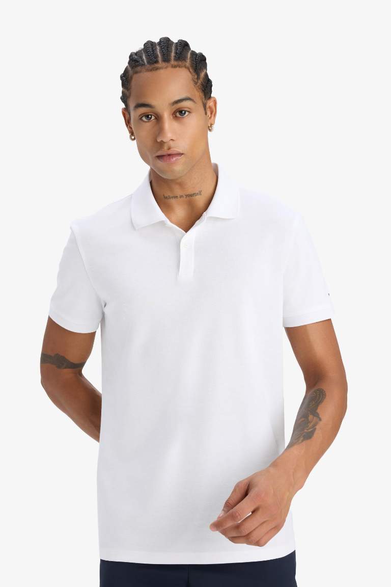 DeFactoFit Slim Fit Dar Kesim Polo Yaka Sporcu Kısa Kollu Pike Tişört