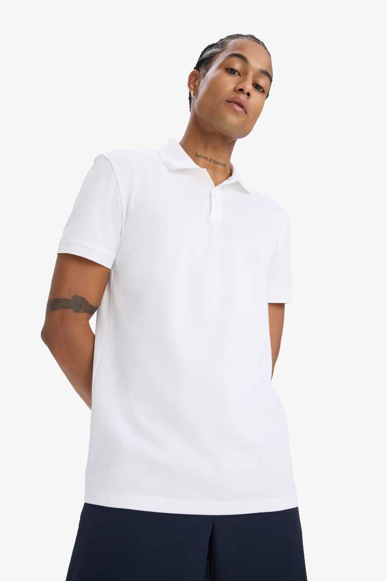 DeFactoFit Slim Fit Dar Kesim Polo Yaka Sporcu Kısa Kollu Pike Tişört