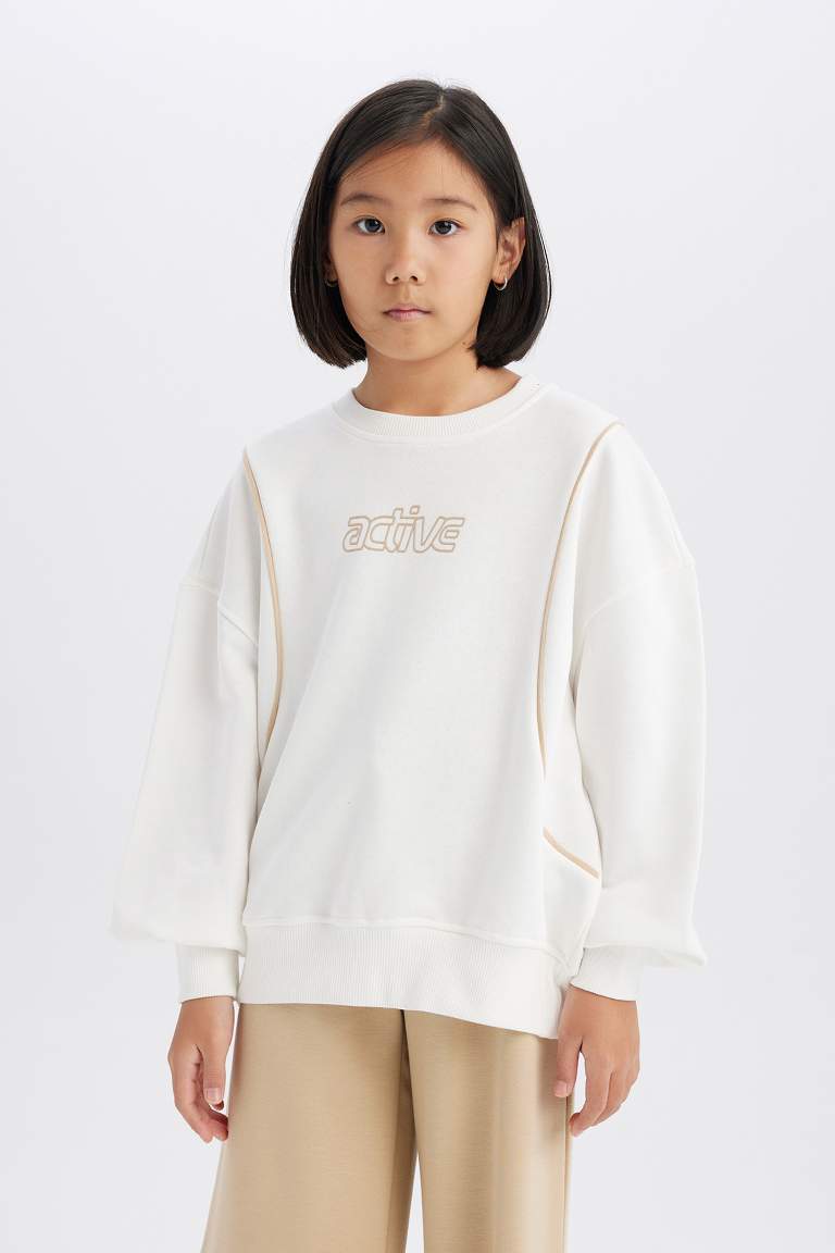 Girl Oversize Fit Crew Neck Printed Sweatshirt