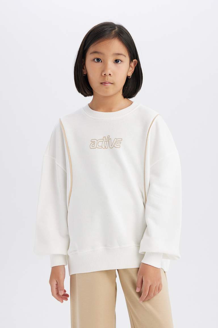 Girl Oversize Fit Crew Neck Printed Sweatshirt