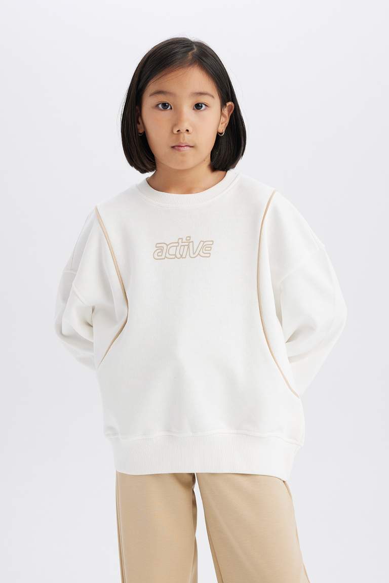 Girl Oversize Fit Crew Neck Printed Sweatshirt