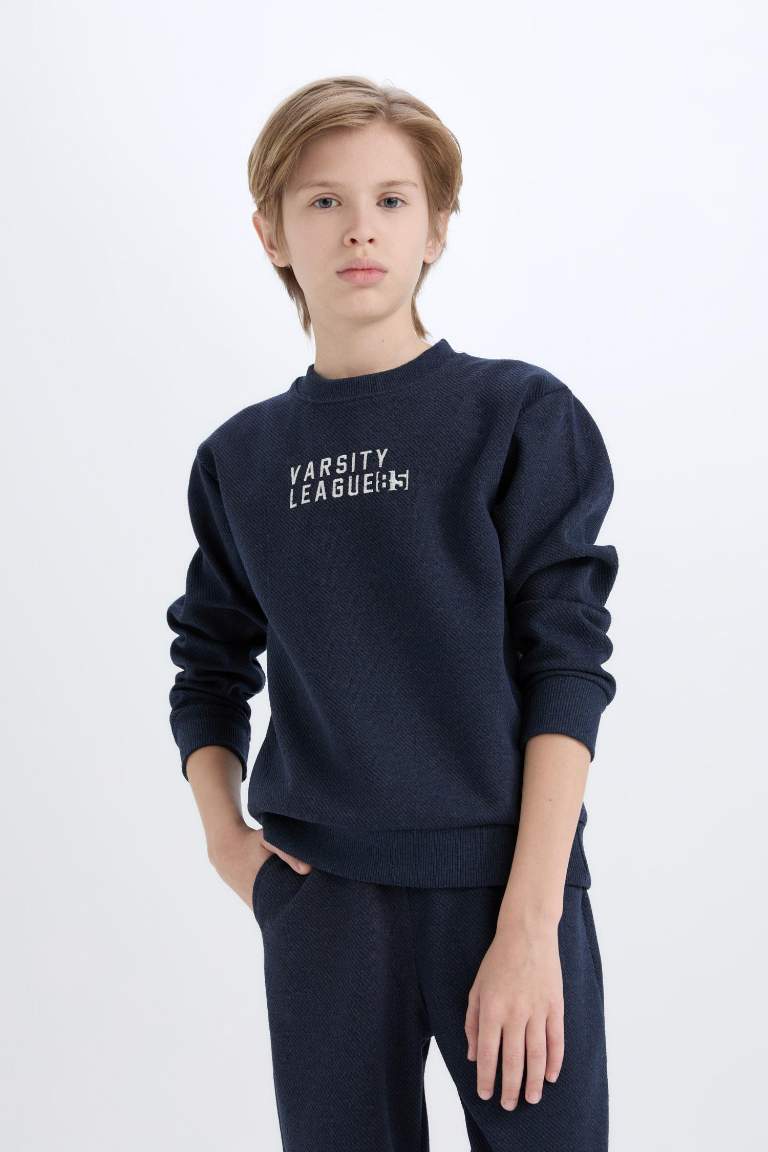 Boy Crew Neck Printed Sweatshirt Sweatpants 2 Piece Set