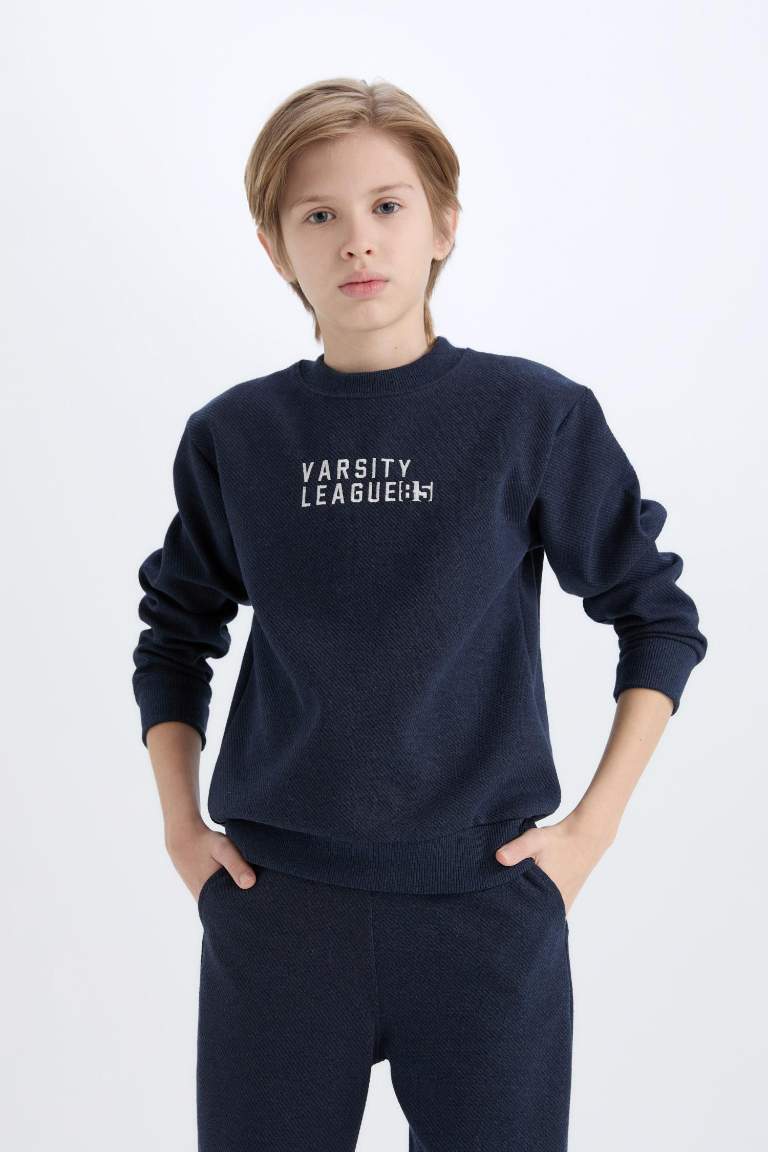 Boy Crew Neck Printed Sweatshirt Sweatpants 2 Piece Set