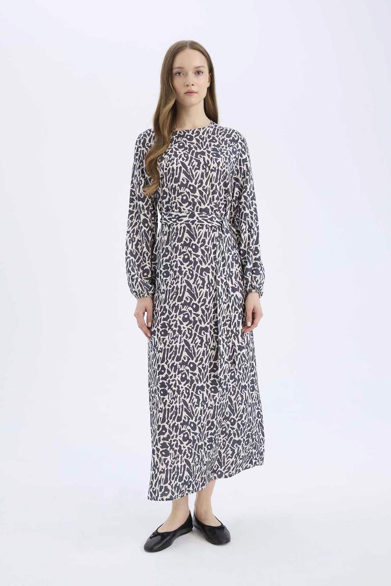 Regular Fit Crew Neck Patterned Maxi Dress