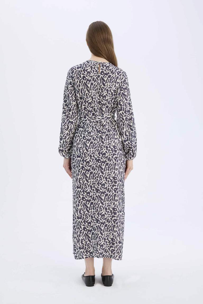 Regular Fit Crew Neck Patterned Maxi Dress