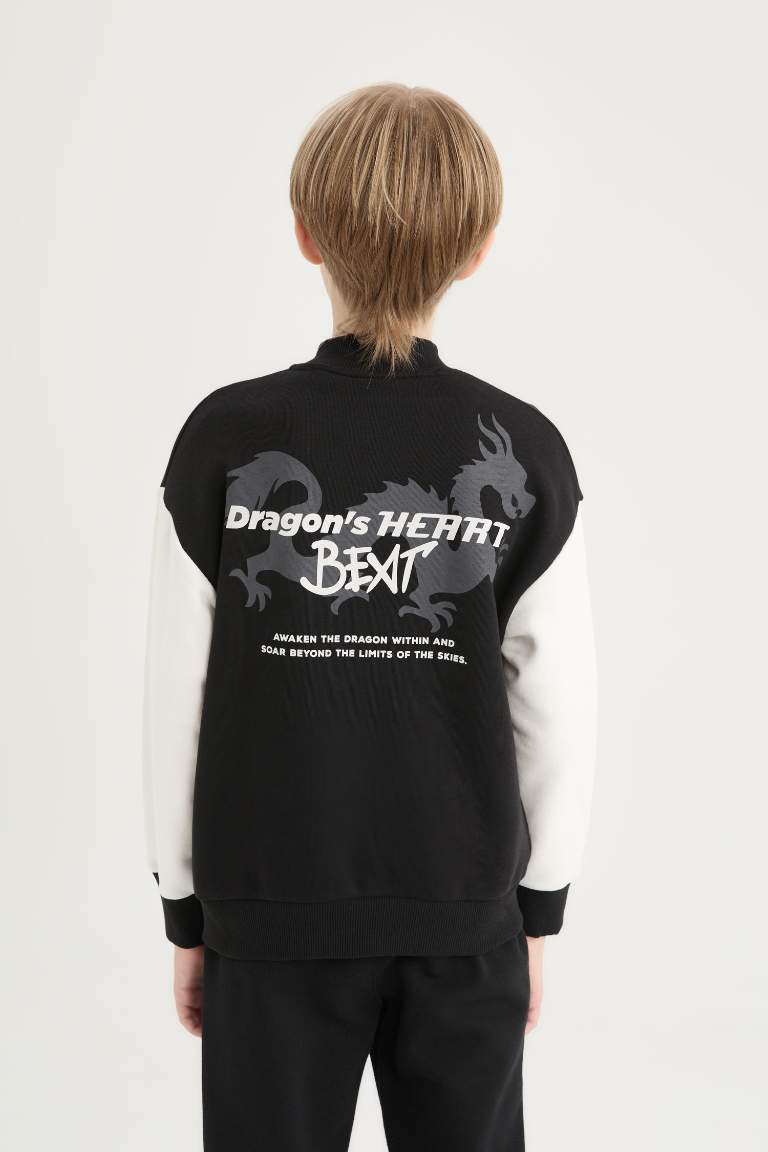 Boy Back Printed College Collar Thick Bomber Jacket