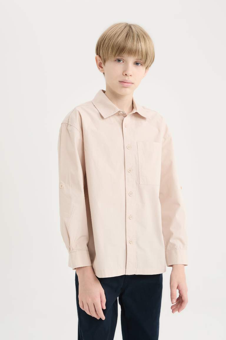 Boy Oversize Fit Polo Collar Parachute Shirt