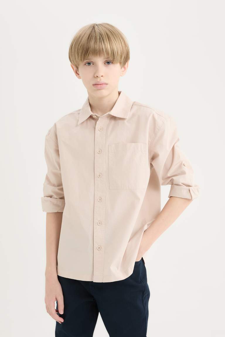 Boy Oversize Fit Polo Collar Parachute Shirt