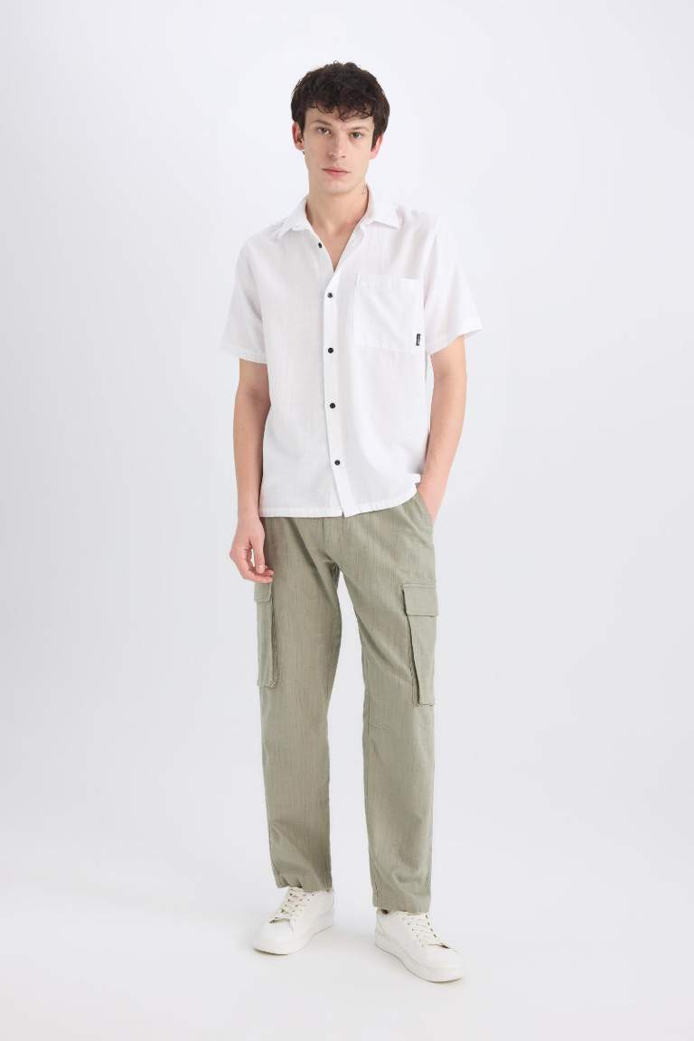 Relax Fit Regular Hem Zipper Cotton Trousers