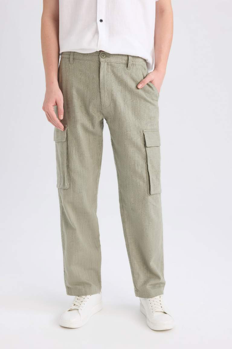 Relax Fit Regular Hem Zipper Cotton Trousers