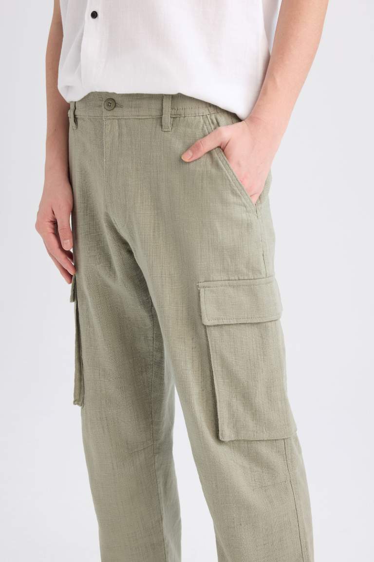 Pantalon en coton droit avec fermeture zip Coupe décontractée