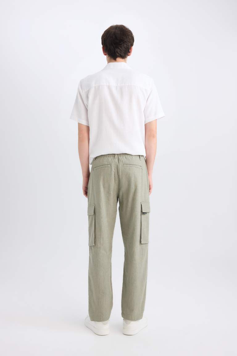 Pantalon en coton droit avec fermeture zip Coupe décontractée