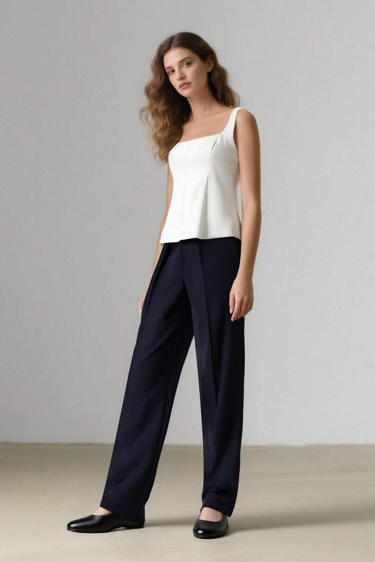 Sorbe x DeFacto Wide Leg Pantolon Geniş Bol Düz Paça Yüksek Bel Pensli Cepli