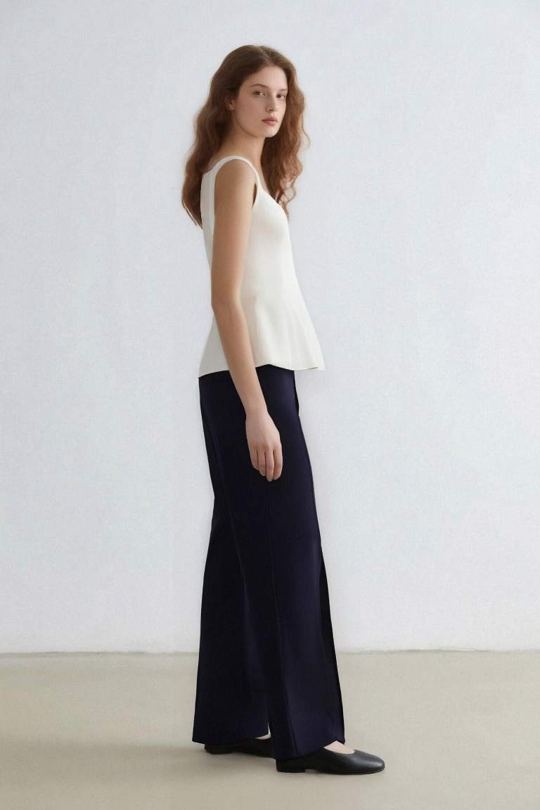 Sorbe x DeFacto Wide Leg Pantolon Geniş Bol Düz Paça Yüksek Bel Pensli Cepli