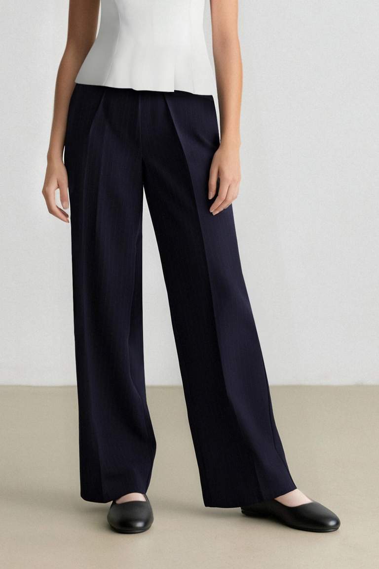 Sorbe x DeFacto Wide Leg Pantolon Geniş Bol Düz Paça Yüksek Bel Pensli Cepli