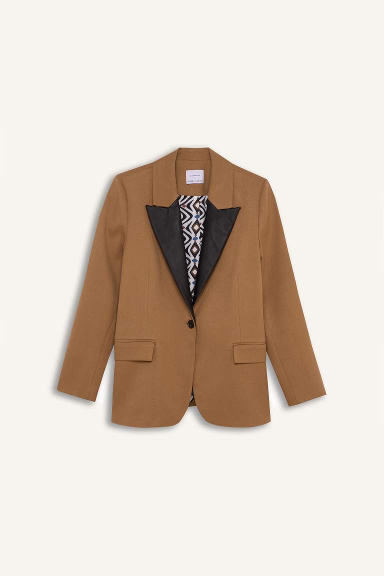 Sorbe x DeFacto Oversize Fit Faux Leather Detailed Blazer Jacket